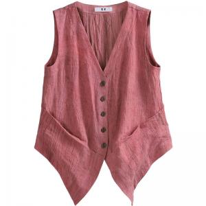 Button Down Linen Vest V-Neck Flax Waistcoat