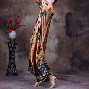 Side Tied Leaf Printed Plus Size Dress Silk Cocoon Dress