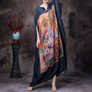 Chinese Painting Caftan Qipao Frog Button Long Cover-Up Dress