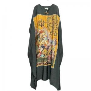 Chinese Painting Caftan Qipao Frog Button Long Cover-Up Dress