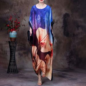 Summer Beach Printed Long Coverup Silk Plus Size Cruise Wear