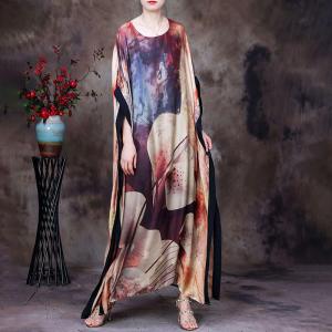 Summer Beach Printed Long Coverup Silk Plus Size Cruise Wear