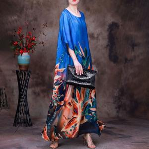 Half Sleeves Silk Flowers Dress Summer Hawaii Dress
