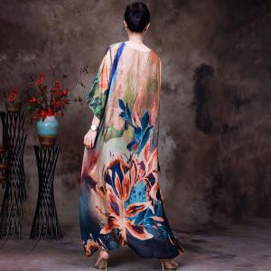 Half Sleeves Silk Flowers Dress Summer Hawaii Dress