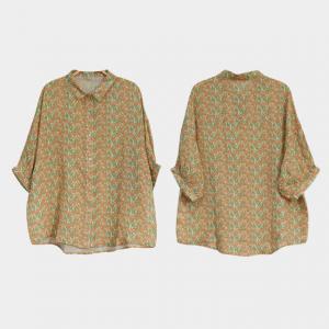 Tulip Prints Half Sleeves Summer Blouse Loose Ramie Casual Wear