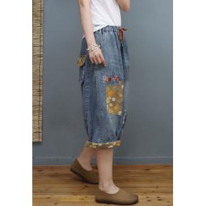 Floral Patchwork Baggy Bermuda Jeans Baggy Ripped Pants