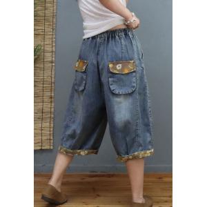 Floral Patchwork Baggy Bermuda Jeans Baggy Ripped Pants