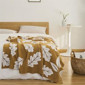 Leaf Printing Cotton Blanket Throw Double Size Cozy Blanket