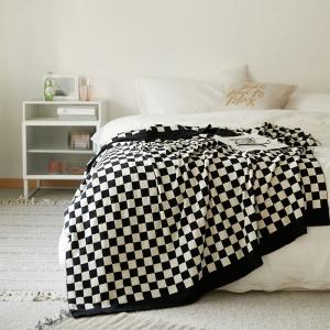 Classic Checkered Knit Blanket Spring Cotton Throw for Double Size