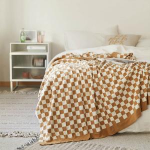 Classic Checkered Knit Blanket Spring Cotton Throw for Double Size