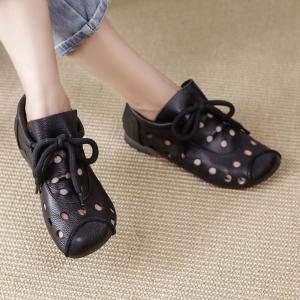 Holes Decoration Tied Short Boots Low Heels Leather Shoes