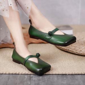 Frog Button Chinese Flats Leather Vintage Summer Sandals