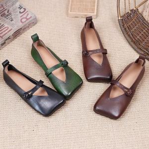 Frog Button Chinese Flats Leather Vintage Summer Sandals