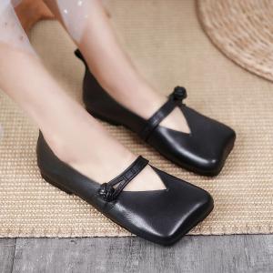 Frog Button Chinese Flats Leather Vintage Summer Sandals
