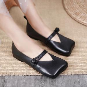 Frog Button Chinese Flats Leather Vintage Summer Sandals