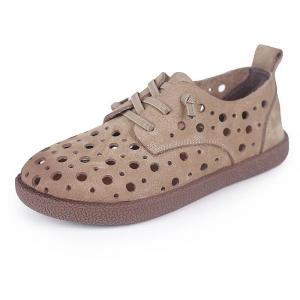 Hollow Out Leather Deck Shoes Lace Up Womens Flats