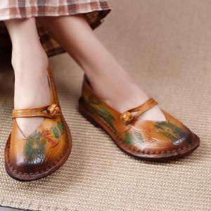 Leather Patterns Chinese Flats Senior Women Buckle Sandals