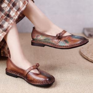 Leather Patterns Chinese Flats Senior Women Buckle Sandals