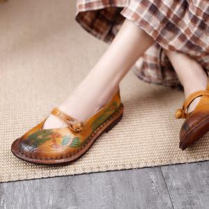 Leather Patterns Chinese Flats Senior Women Buckle Sandals