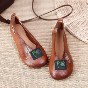 Senior Women Leather Patchwork Summer Slip-On Flats