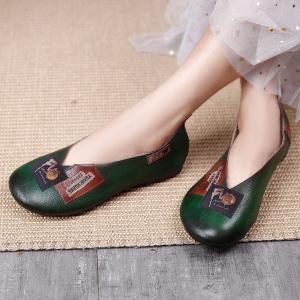 Senior Women Leather Patchwork Summer Slip-On Flats