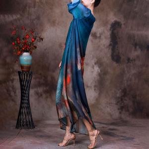 Summer Silk Lotus Patterned Dress Loose Elegant Maxi Dress