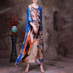 Rose Printed Loose Silk Dress Over50 Summer Cruise Wear