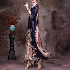 Rose Printed Loose Silk Dress Over50 Summer Cruise Wear