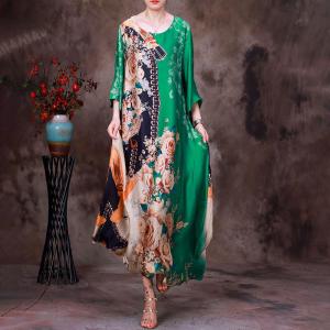 Rose Printed Loose Silk Dress Over50 Summer Cruise Wear