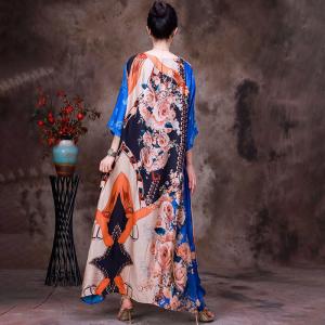 Rose Printed Loose Silk Dress Over50 Summer Cruise Wear