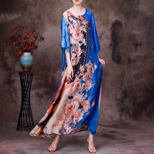 Rose Printed Loose Silk Dress Over50 Summer Cruise Wear