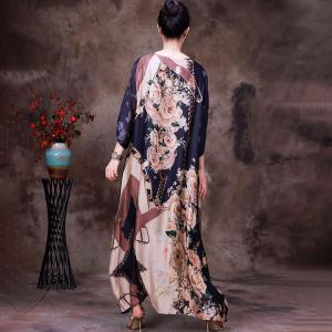 Rose Printed Loose Silk Dress Over50 Summer Cruise Wear