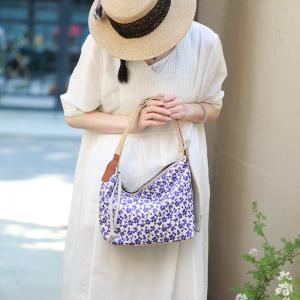 Leather Straps Linen Embroidery Hobo Bag