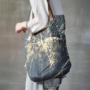 Street Style Blue Painted Tote Cotton Linen Patterned Shoulder Bag