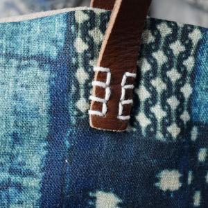 Street Style Blue Painted Tote Cotton Linen Patterned Shoulder Bag