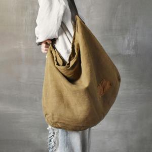 Korean Style Patchwork Cotton Linen Bronze Tote