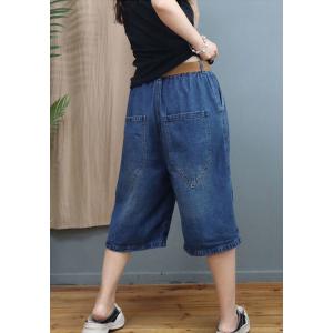 Casual Style Blue Ladies Jeans Baggy Straight Leg Cropped Jeans