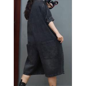 Ripped Knee Length Jumpsuits Plus Size Cotton Coveralls