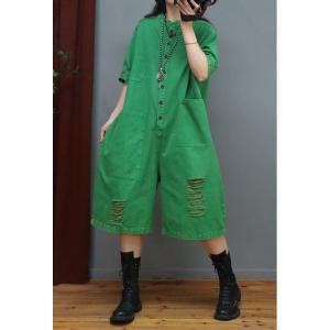 Ripped Knee Length Jumpsuits Plus Size Cotton Coveralls