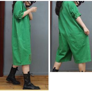 Ripped Knee Length Jumpsuits Plus Size Cotton Coveralls