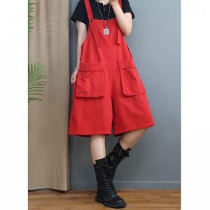 Street Chic Denim Cargo Overalls Front Pockets Plain Overall Shorts