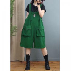 Street Chic Denim Cargo Overalls Front Pockets Plain Overall Shorts