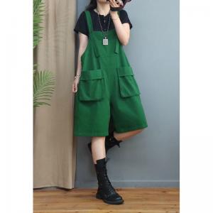 Street Chic Denim Cargo Overalls Front Pockets Plain Overall Shorts