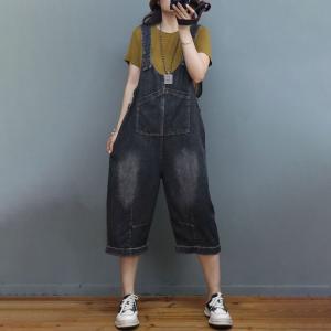 Relax-Fit V-Neck Jean Overalls Stone Wash Gardening Clothes