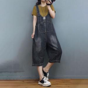 Relax-Fit V-Neck Jean Overalls Stone Wash Gardening Clothes