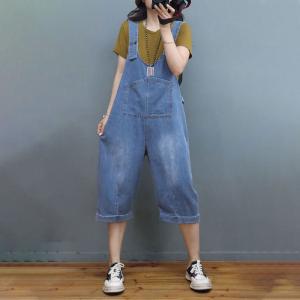 Relax-Fit V-Neck Jean Overalls Stone Wash Gardening Clothes