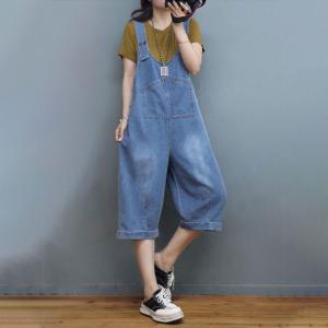 Relax-Fit V-Neck Jean Overalls Stone Wash Gardening Clothes