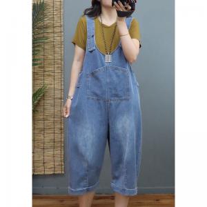 Relax-Fit V-Neck Jean Overalls Stone Wash Gardening Clothes