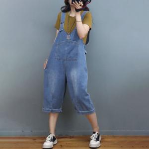 Relax-Fit V-Neck Jean Overalls Stone Wash Gardening Clothes
