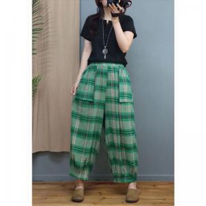 Scottish Style Classic Tartan Pants Cotton Linen Gingham Bloomer Pants